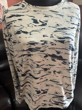 Women's Cream and Navy Marble-Print Long Sleeve Top